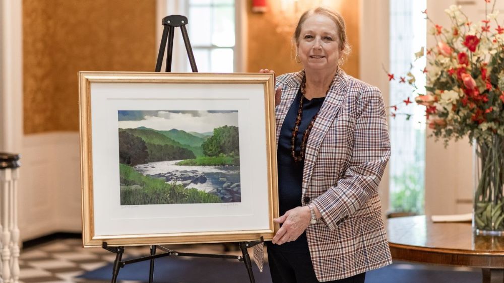 First Lady Cathy Justice with Greenbrier River Giclée