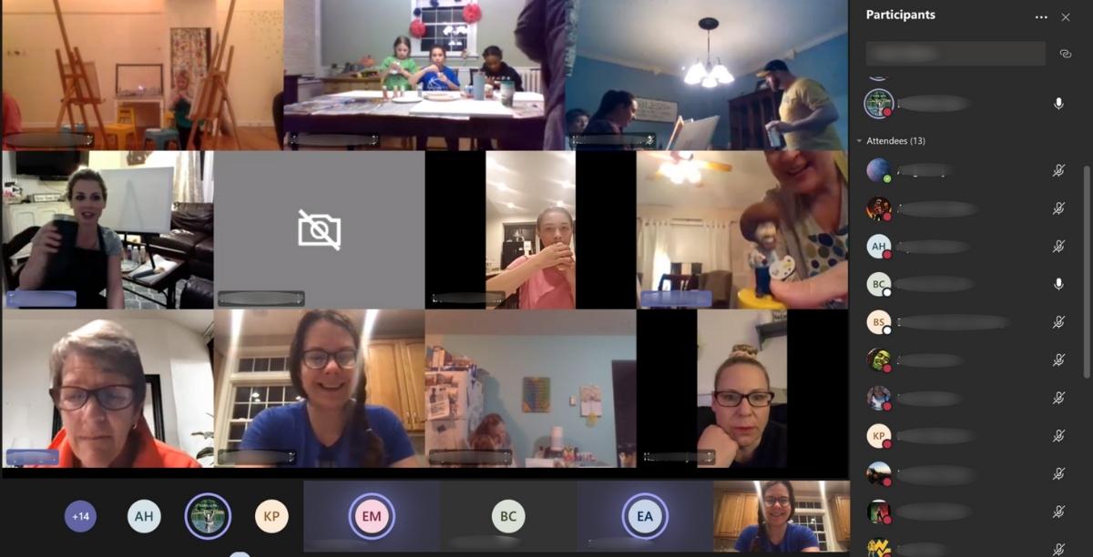 Zoom Screenshot of CIS staff, students, and families at Virtual Painting Night