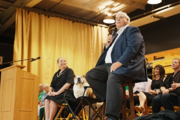 Ruby Pup Rally with Governor Justice, First Lady Justice, and Babydog on stage