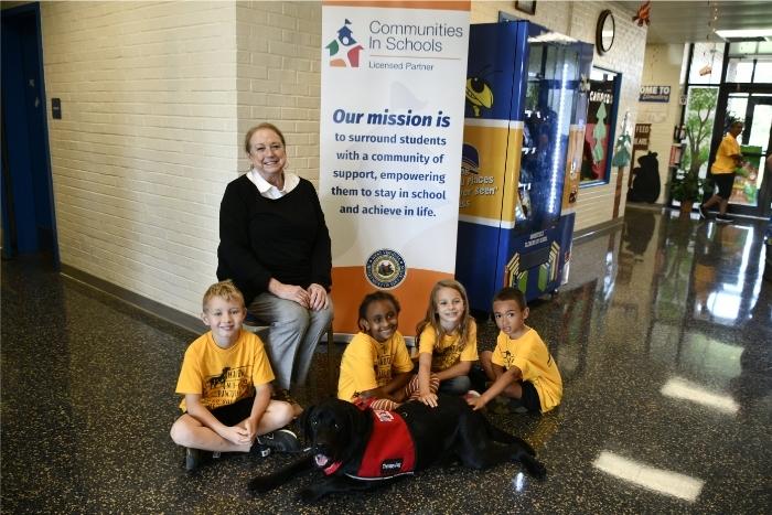 First Lady Justice with Shadow and students