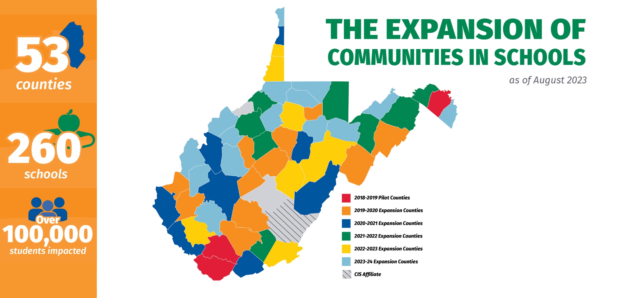 The expansion of Communities In Schools as of August 2023