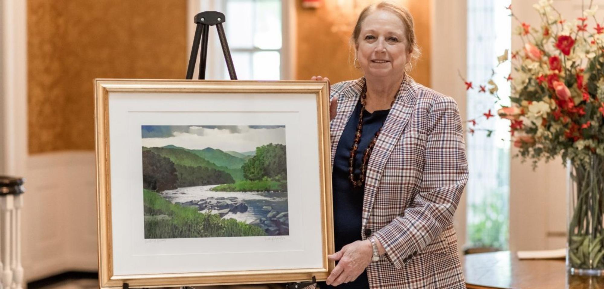 First Lady Cathy Justice with Greenbrier River Giclée